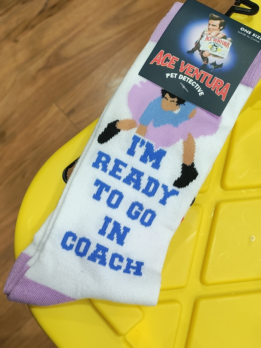 Novelty Men's Crew Socks in White & Lavender